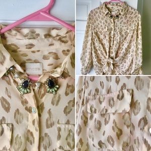 Chico’s Cream Leopard Print Tie Front Blouse